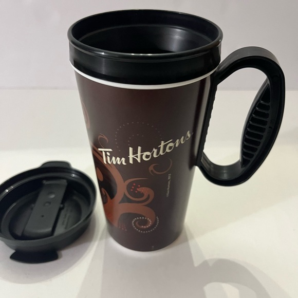 Tim Hortons 2013 Brown Swirl Travel Mug with Handle, Like New - Picture 5 of 5
